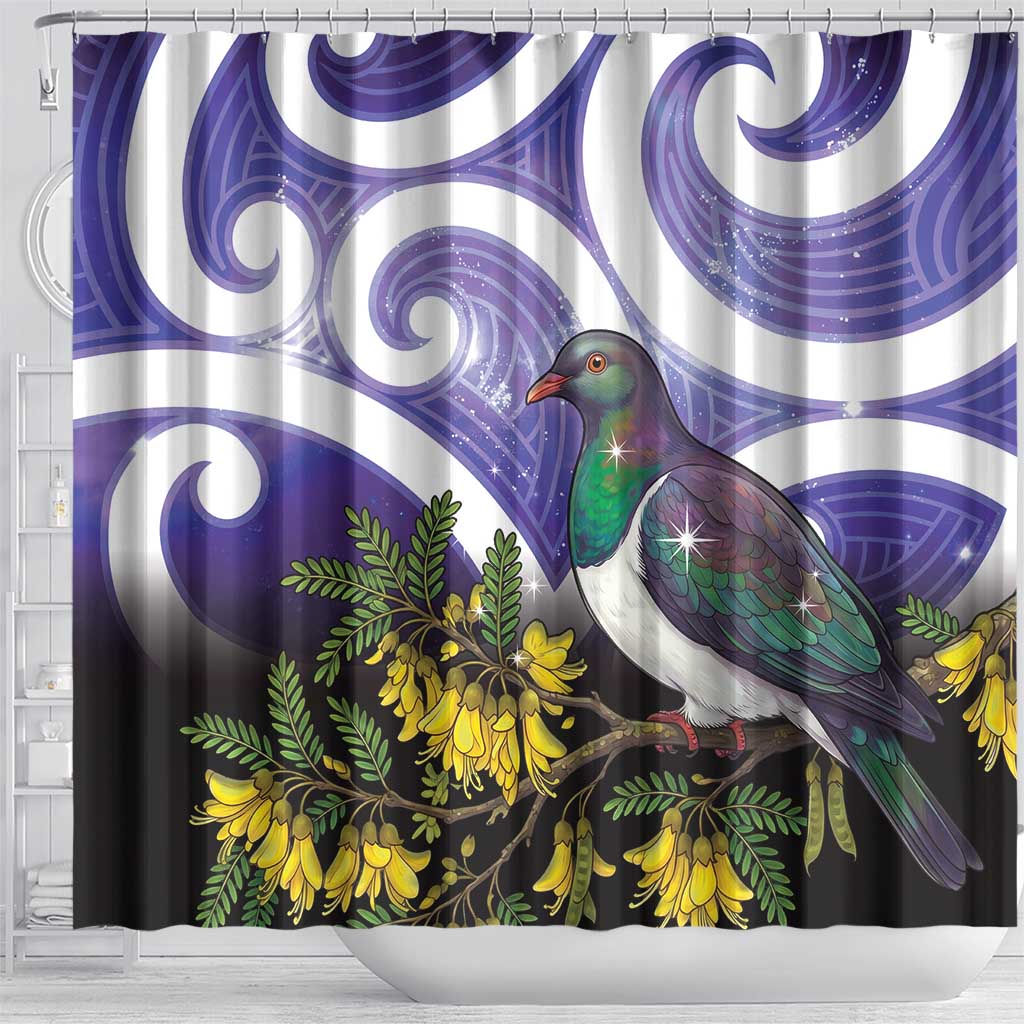 Kekeru New Zealand Matariki Shower Curtain Kukupa Kowhai Maori New Year Purple Version