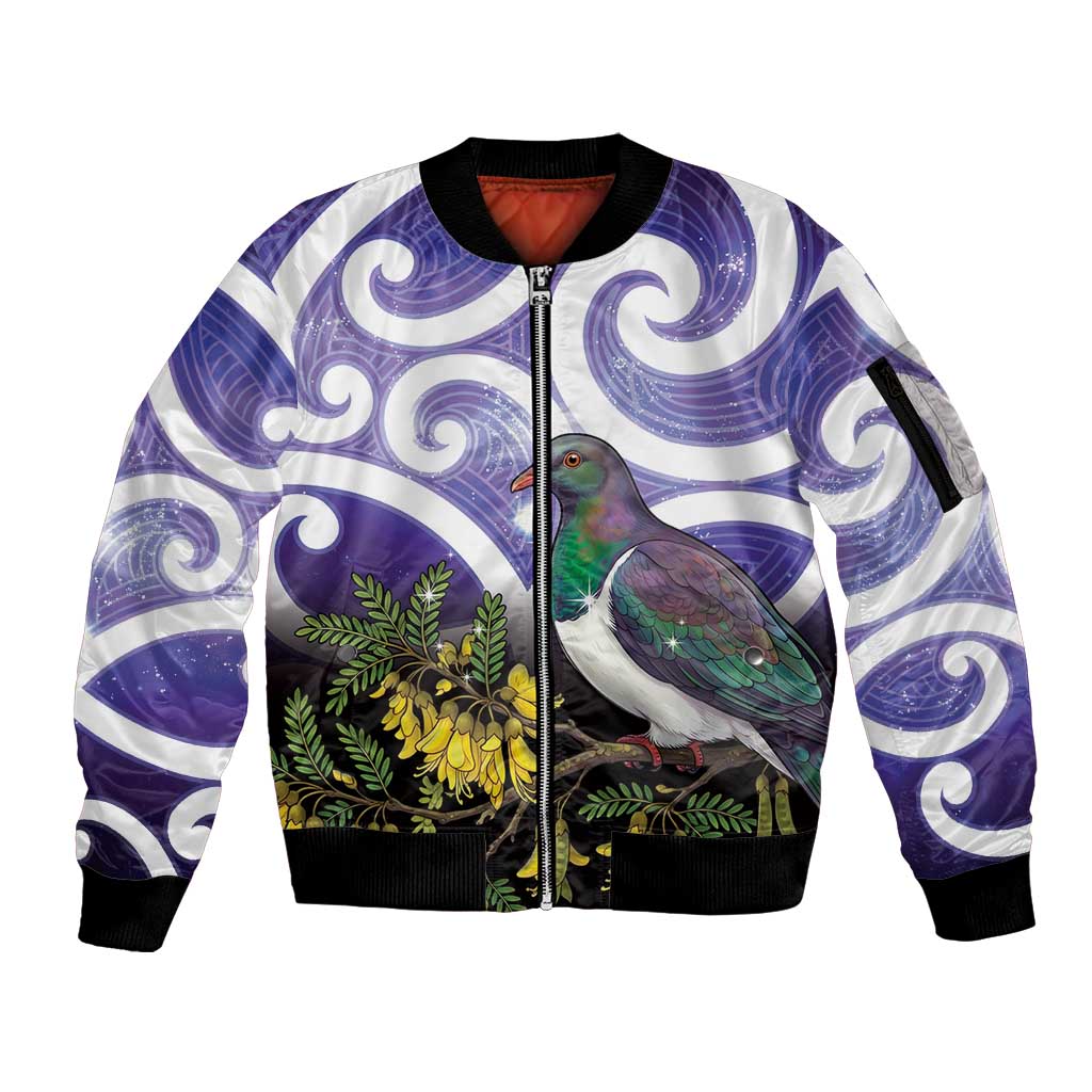 Kekeru New Zealand Matariki Sleeve Zip Bomber Jacket Kukupa Kowhai Maori New Year Purple Version