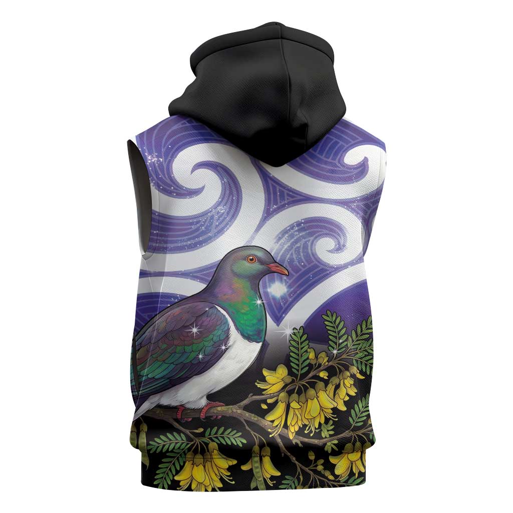 Kekeru New Zealand Matariki Sleeveless Hoodie Kukupa Kowhai Maori New Year Purple Version