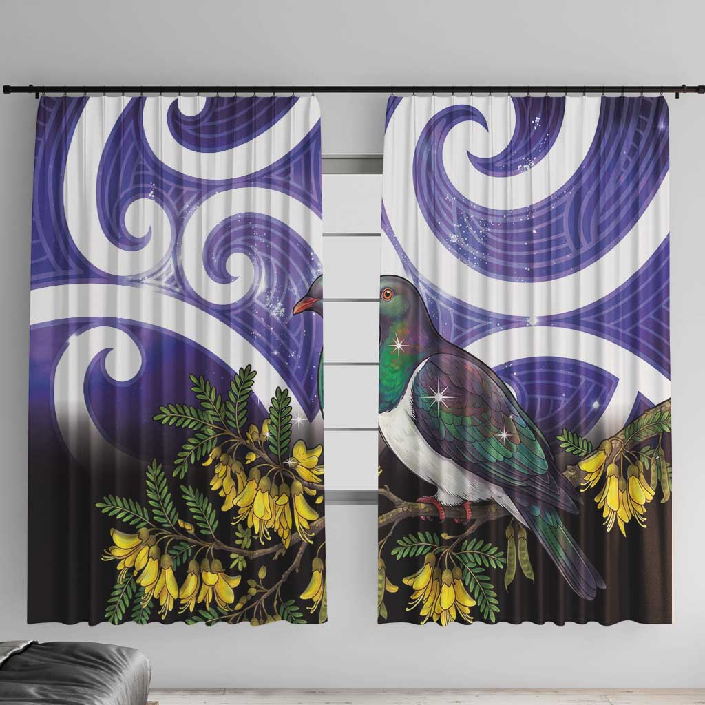Kekeru New Zealand Matariki Window Curtain Kukupa Kowhai Maori New Year Purple Version LT14 With Hooks Purple - Polynesian Pride