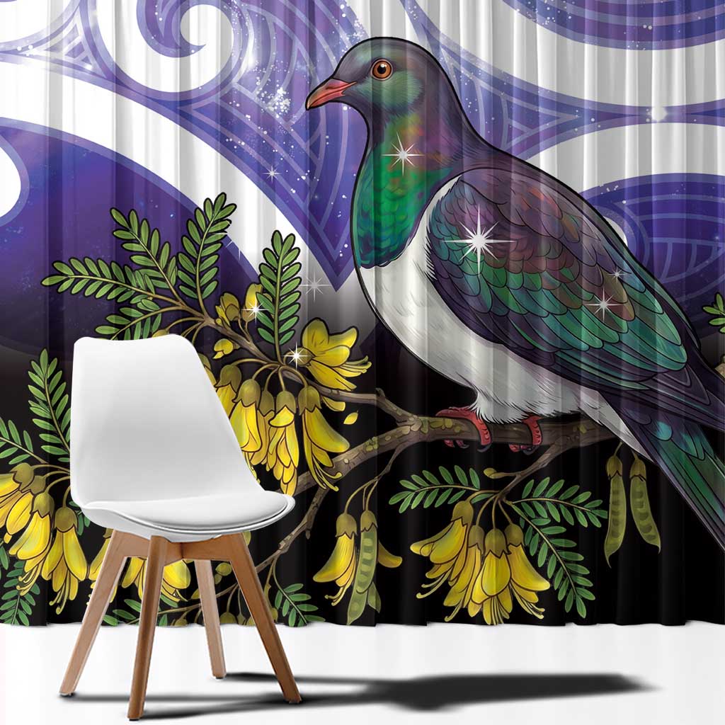 Kekeru New Zealand Matariki Window Curtain Kukupa Kowhai Maori New Year Purple Version LT14 - Polynesian Pride