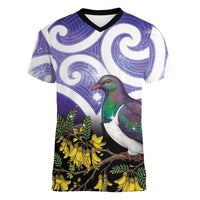 Kekeru New Zealand Matariki Women V-Neck T-Shirt Kukupa Kowhai Maori New Year Purple Version