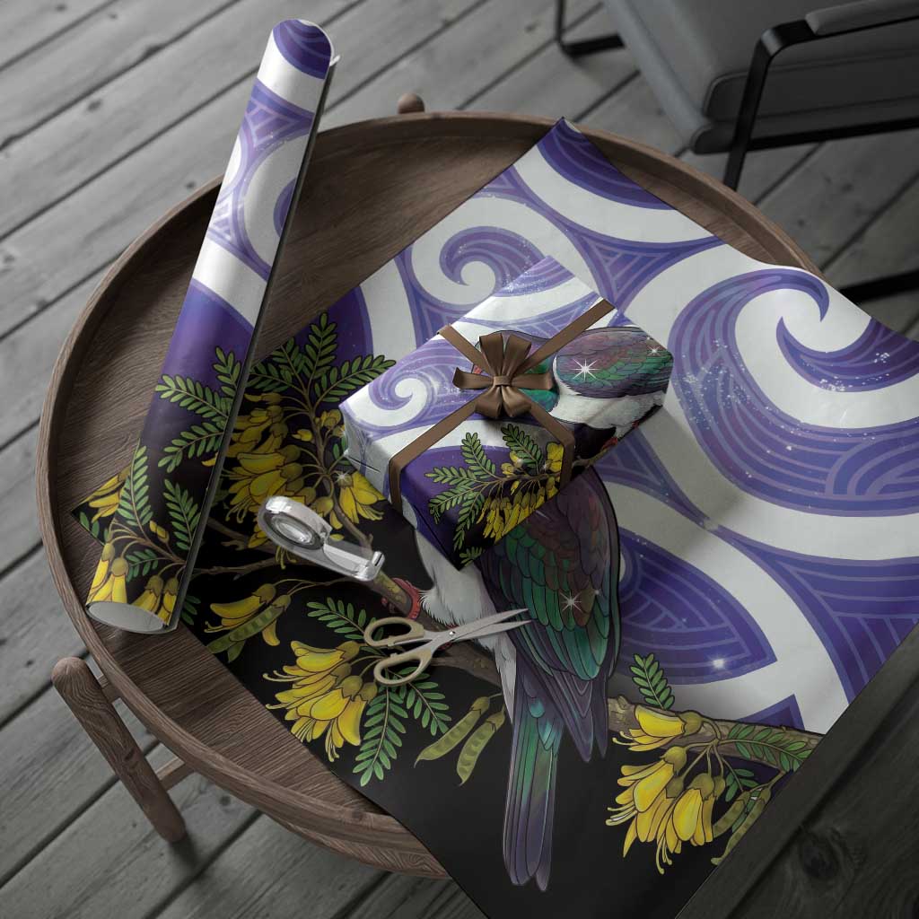 Kekeru New Zealand Matariki Wrapping Paper Kukupa Kowhai Maori New Year Purple Version