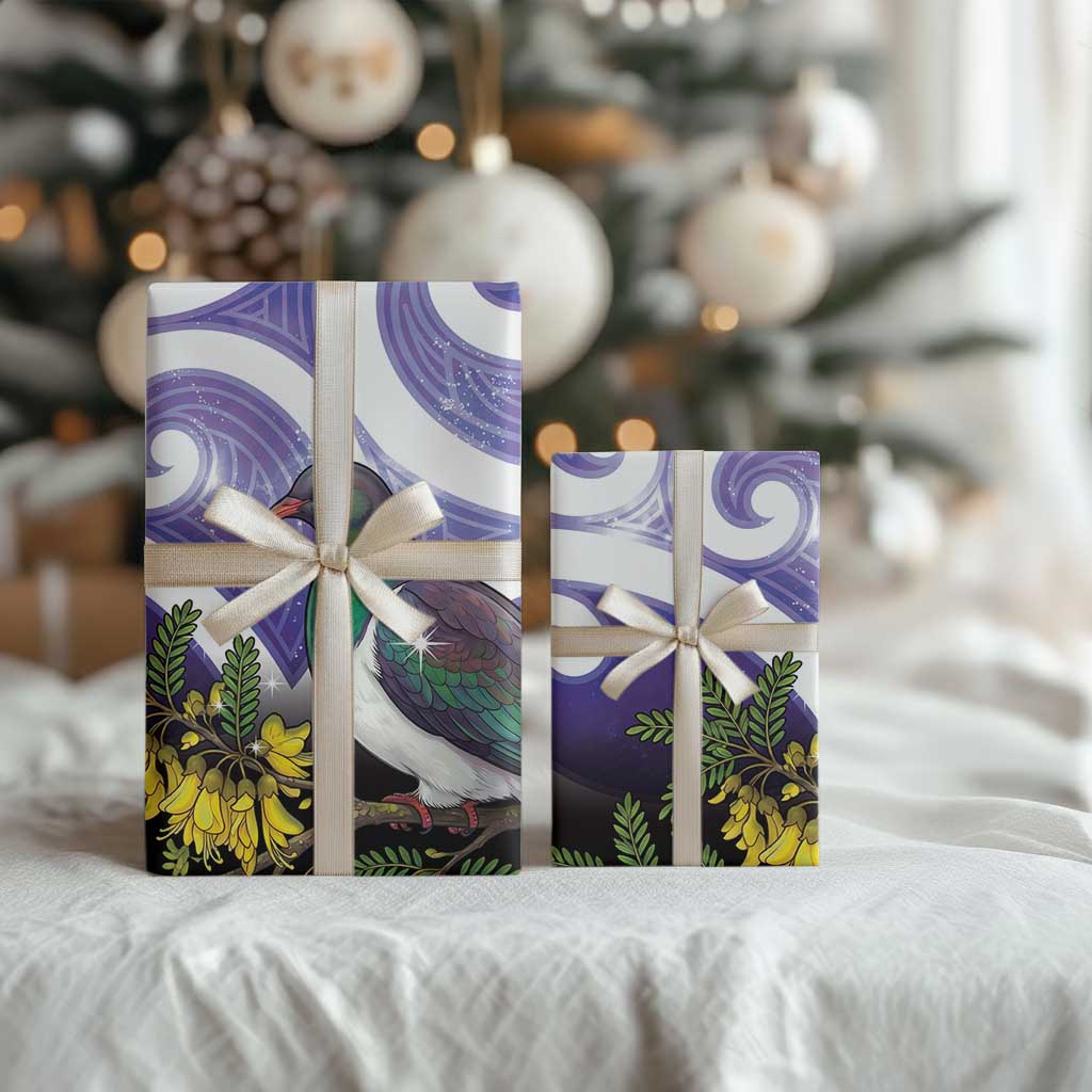 Kekeru New Zealand Matariki Wrapping Paper Kukupa Kowhai Maori New Year Purple Version