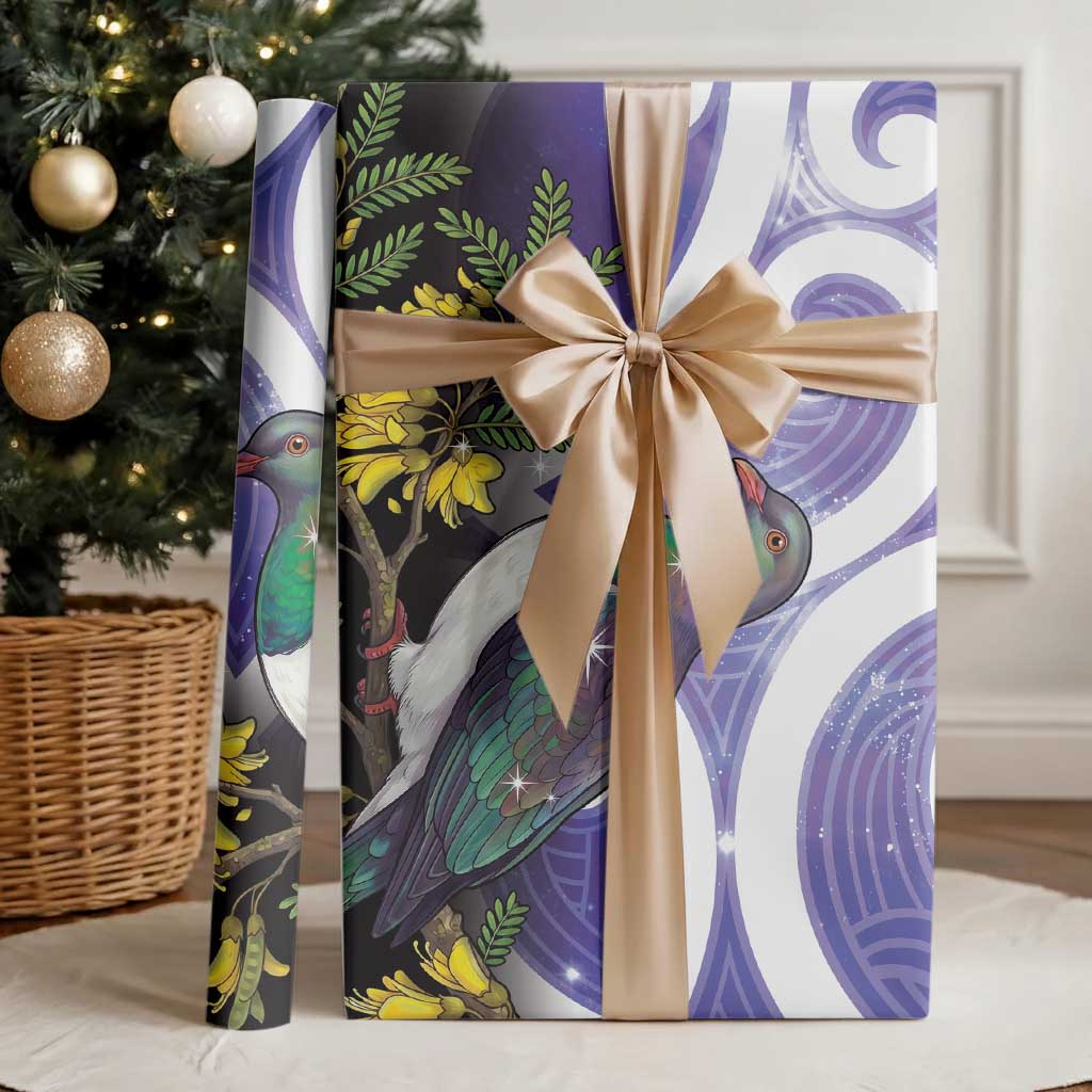 Kekeru New Zealand Matariki Wrapping Paper Kukupa Kowhai Maori New Year Purple Version