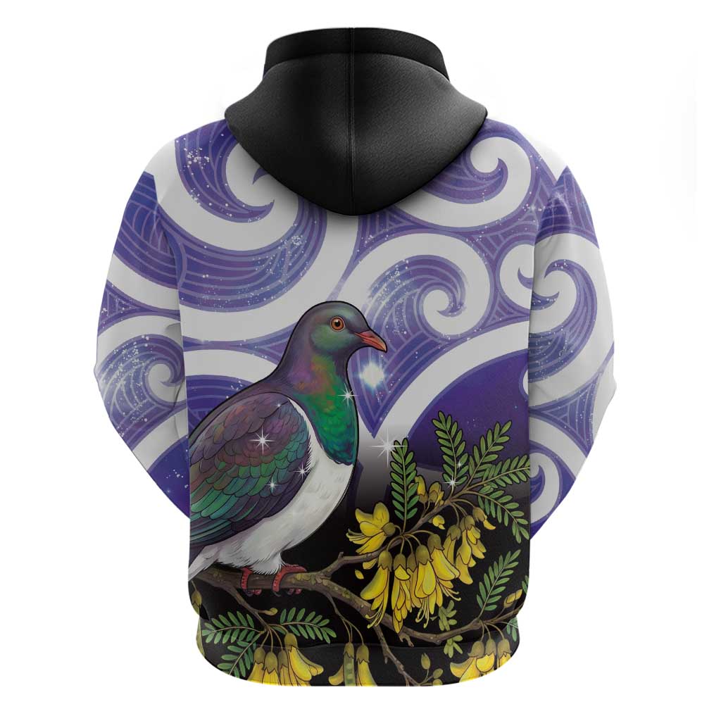 Kekeru New Zealand Matariki Zip Hoodie Kukupa Kowhai Maori New Year Purple Version