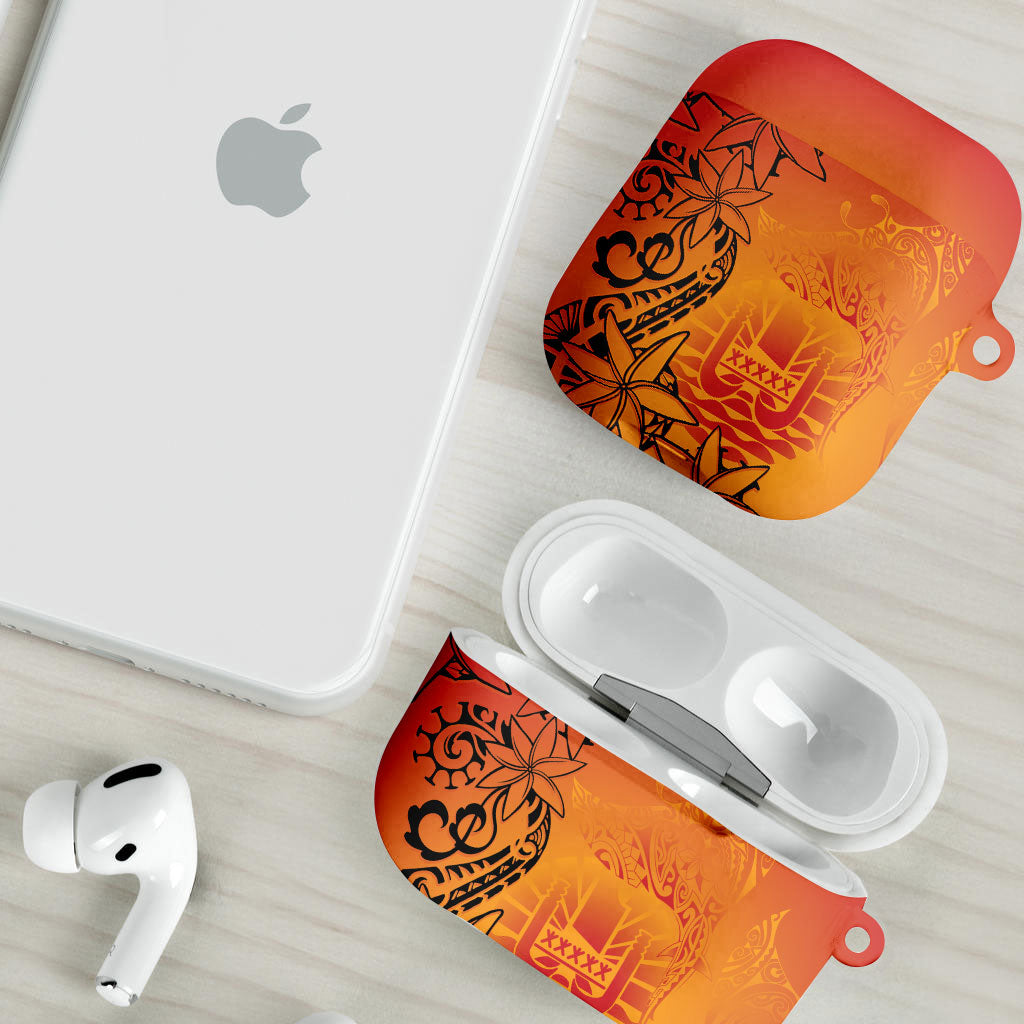 French Polynesia Manta Ray Tattoo AirPods Case Tahiti Hahalua Tiare Maori Gradient Style
