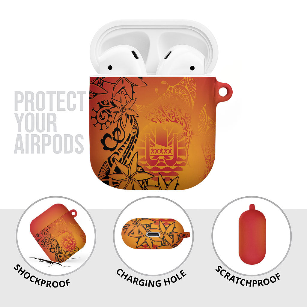 French Polynesia Manta Ray Tattoo AirPods Case Tahiti Hahalua Tiare Maori Gradient Style