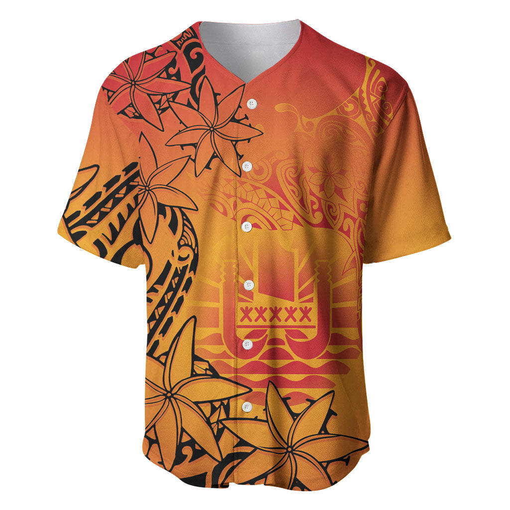 French Polynesia Manta Ray Tattoo Baseball Jersey Tahiti Hahalua Tiare Maori Gradient Style