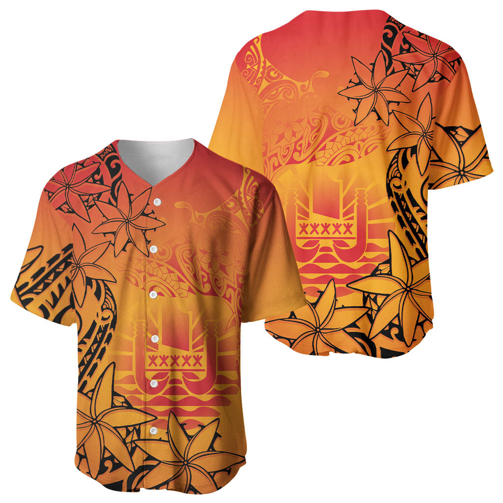 French Polynesia Manta Ray Tattoo Baseball Jersey Tahiti Hahalua Tiare Maori Gradient Style