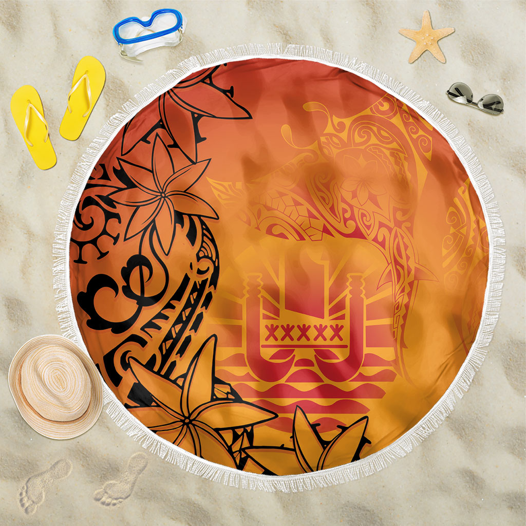 French Polynesia Manta Ray Tattoo Beach Blanket Tahiti Hahalua Tiare Maori Gradient Style