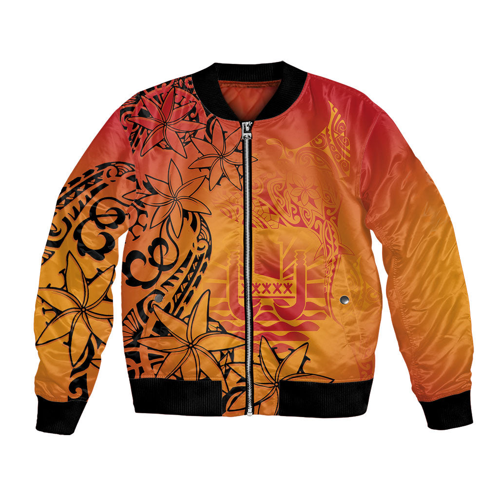 French Polynesia Manta Ray Tattoo Bomber Jacket Tahiti Hahalua Tiare Maori Gradient Style