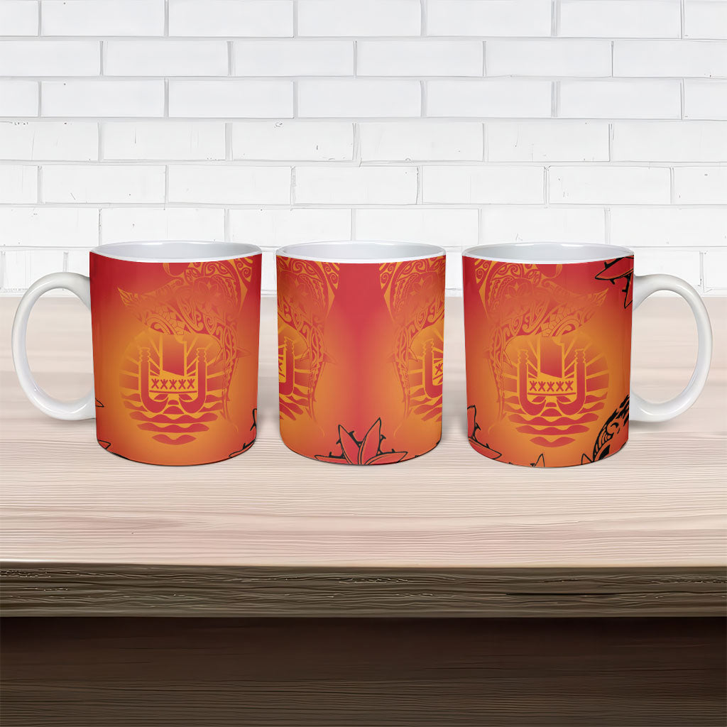 French Polynesia Manta Ray Tattoo Ceramic Mug Tahiti Hahalua Tiare Maori Gradient Style LT14 - Polynesian Pride