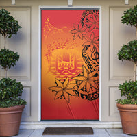 French Polynesia Manta Ray Tattoo Door Cover Tahiti Hahalua Tiare Maori Gradient Style LT14 Orange - Polynesian Pride