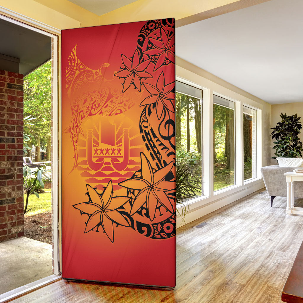 French Polynesia Manta Ray Tattoo Door Cover Tahiti Hahalua Tiare Maori Gradient Style LT14 - Polynesian Pride