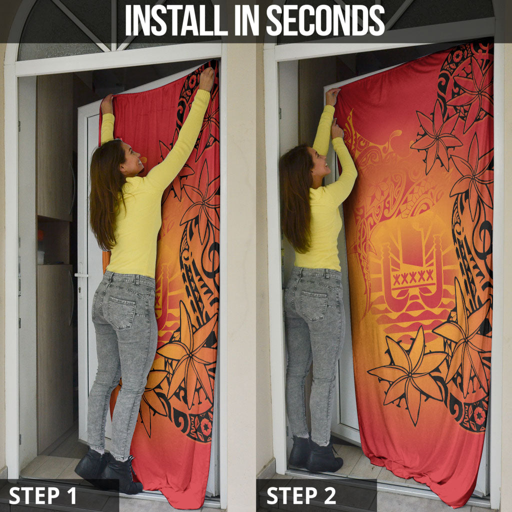French Polynesia Manta Ray Tattoo Door Cover Tahiti Hahalua Tiare Maori Gradient Style LT14 - Polynesian Pride