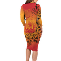 French Polynesia Manta Ray Tattoo Family Matching Long Sleeve Bodycon Dress and Hawaiian Shirt Tahiti Hahalua Tiare Maori Gradient Style