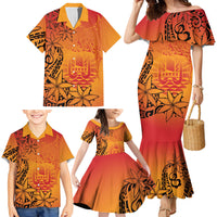 French Polynesia Manta Ray Tattoo Family Matching Mermaid Dress and Hawaiian Shirt Tahiti Hahalua Tiare Maori Gradient Style LT14 - Polynesian Pride