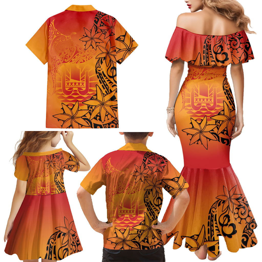 French Polynesia Manta Ray Tattoo Family Matching Mermaid Dress and Hawaiian Shirt Tahiti Hahalua Tiare Maori Gradient Style LT14 - Polynesian Pride