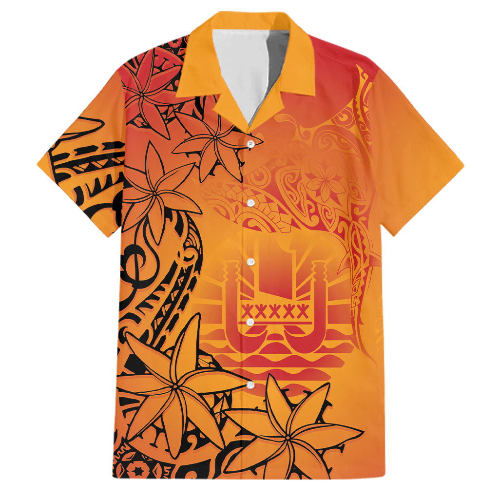 French Polynesia Manta Ray Tattoo Family Matching Mermaid Dress and Hawaiian Shirt Tahiti Hahalua Tiare Maori Gradient Style LT14 Dad's Shirt - Short Sleeve Orange - Polynesian Pride