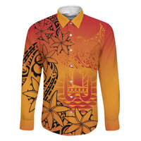 French Polynesia Manta Ray Tattoo Family Matching Mermaid Dress and Hawaiian Shirt Tahiti Hahalua Tiare Maori Gradient Style LT14 Dad's Shirt - Long Sleeve Orange - Polynesian Pride