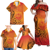 French Polynesia Manta Ray Tattoo Family Matching Off Shoulder Maxi Dress and Hawaiian Shirt Tahiti Hahalua Tiare Maori Gradient Style