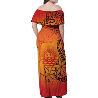 French Polynesia Manta Ray Tattoo Family Matching Off Shoulder Maxi Dress and Hawaiian Shirt Tahiti Hahalua Tiare Maori Gradient Style