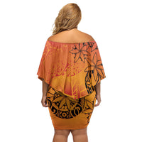 French Polynesia Manta Ray Tattoo Family Matching Off Shoulder Short Dress and Hawaiian Shirt Tahiti Hahalua Tiare Maori Gradient Style