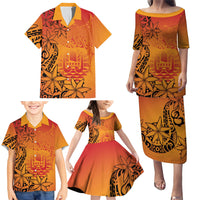 French Polynesia Manta Ray Tattoo Family Matching Puletasi and Hawaiian Shirt Tahiti Hahalua Tiare Maori Gradient Style