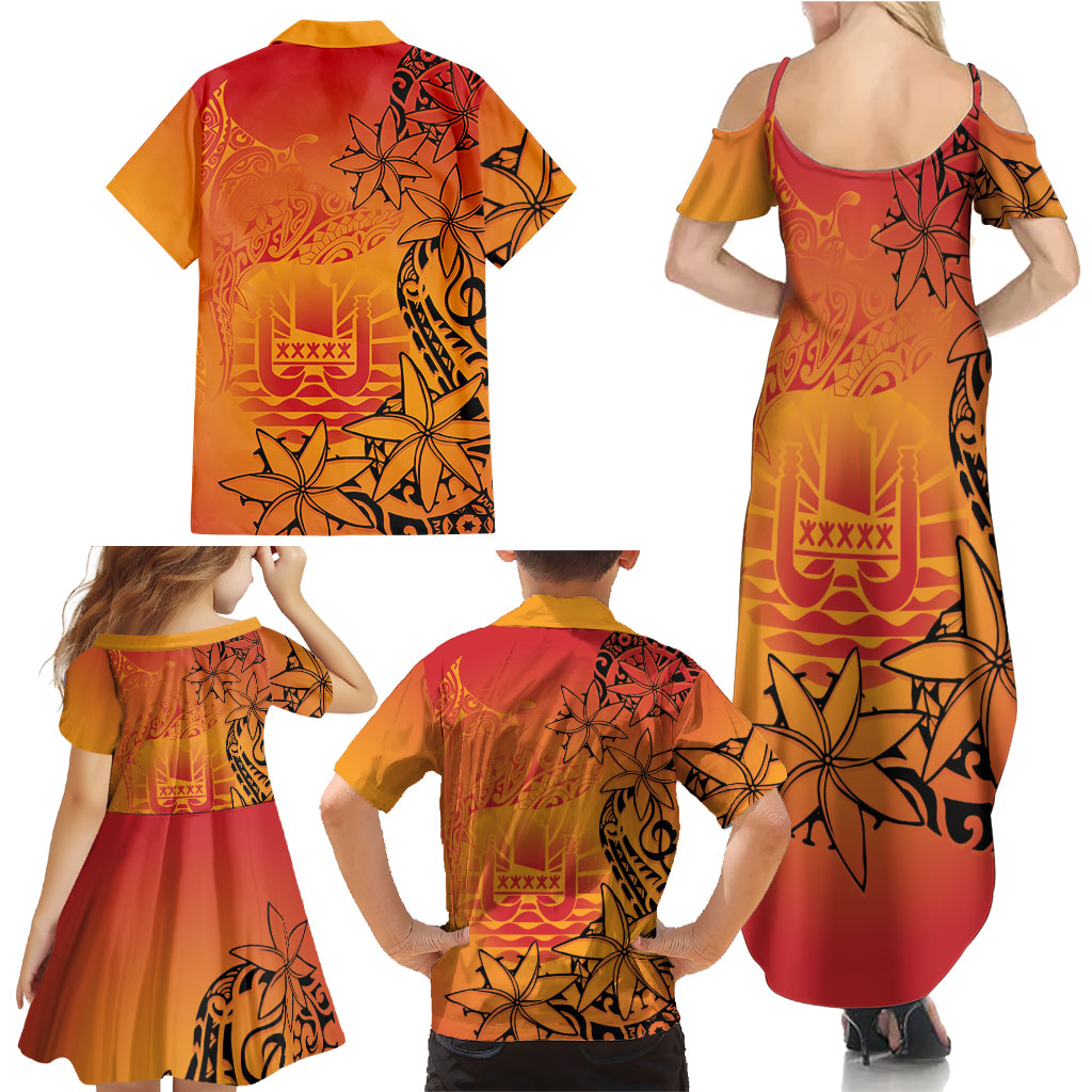 French Polynesia Manta Ray Tattoo Family Matching Summer Maxi Dress and Hawaiian Shirt Tahiti Hahalua Tiare Maori Gradient Style