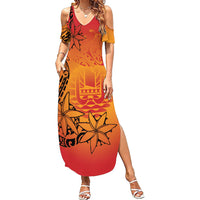 French Polynesia Manta Ray Tattoo Family Matching Summer Maxi Dress and Hawaiian Shirt Tahiti Hahalua Tiare Maori Gradient Style