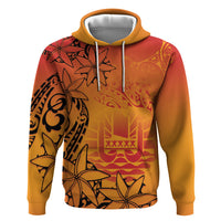 French Polynesia Manta Ray Tattoo Hoodie Tahiti Hahalua Tiare Maori Gradient Style LT14 Pullover Hoodie Orange - Polynesian Pride