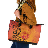 French Polynesia Manta Ray Tattoo Leather Tote Bag Tahiti Hahalua Tiare Maori Gradient Style LT14 Orange - Polynesian Pride