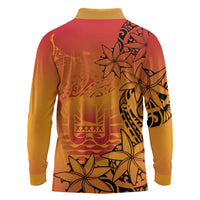 French Polynesia Manta Ray Tattoo Long Sleeve Polo Shirt Tahiti Hahalua Tiare Maori Gradient Style