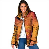 French Polynesia Manta Ray Tattoo Padded Jacket Tahiti Hahalua Tiare Maori Gradient Style LT14 Women Orange - Polynesian Pride