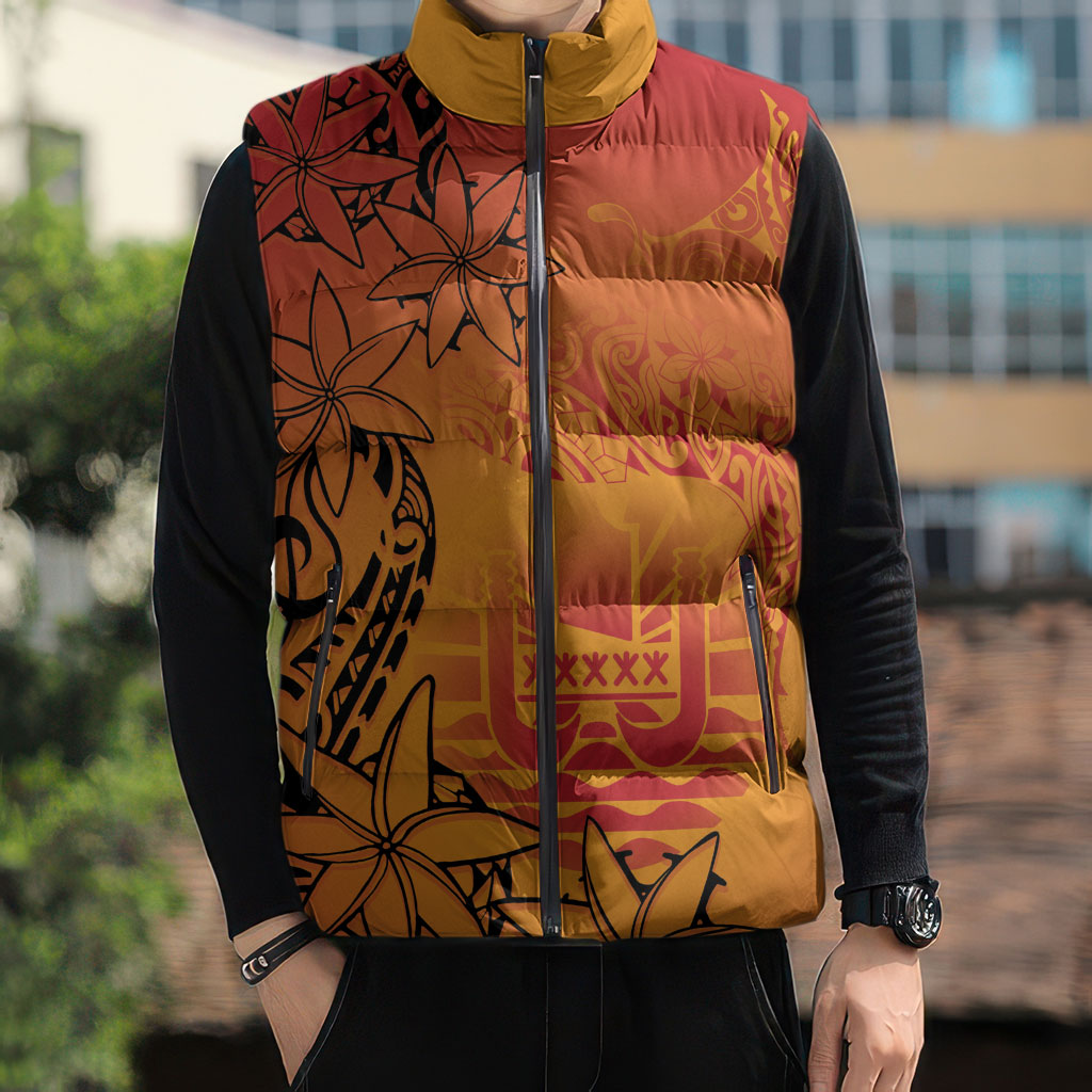 French Polynesia Manta Ray Tattoo Sleeveless Puffer Jacket Tahiti Hahalua Tiare Maori Gradient Style LT14 - Polynesian Pride
