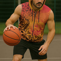 French Polynesia Manta Ray Tattoo Sleeveless Zip Hoodie Tahiti Hahalua Tiare Maori Gradient Style