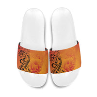 French Polynesia Manta Ray Tattoo Slide Sandals Tahiti Hahalua Tiare Maori Gradient Style LT14 Orange - Polynesian Pride