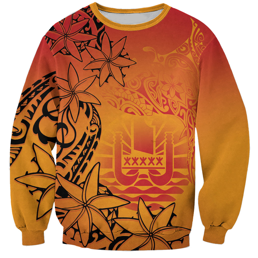 French Polynesia Manta Ray Tattoo Sweatshirt Tahiti Hahalua Tiare Maori Gradient Style