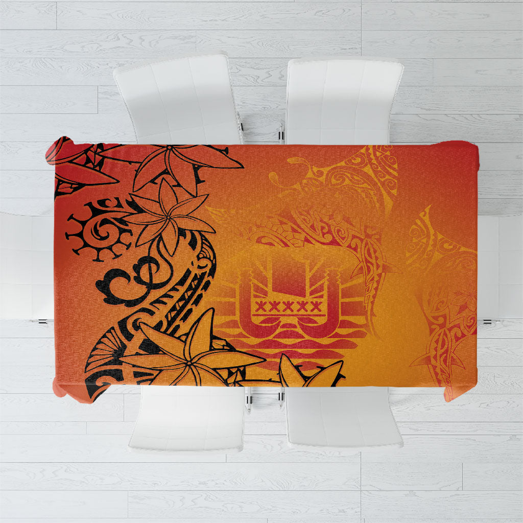 French Polynesia Manta Ray Tattoo Tablecloth Tahiti Hahalua Tiare Maori Gradient Style