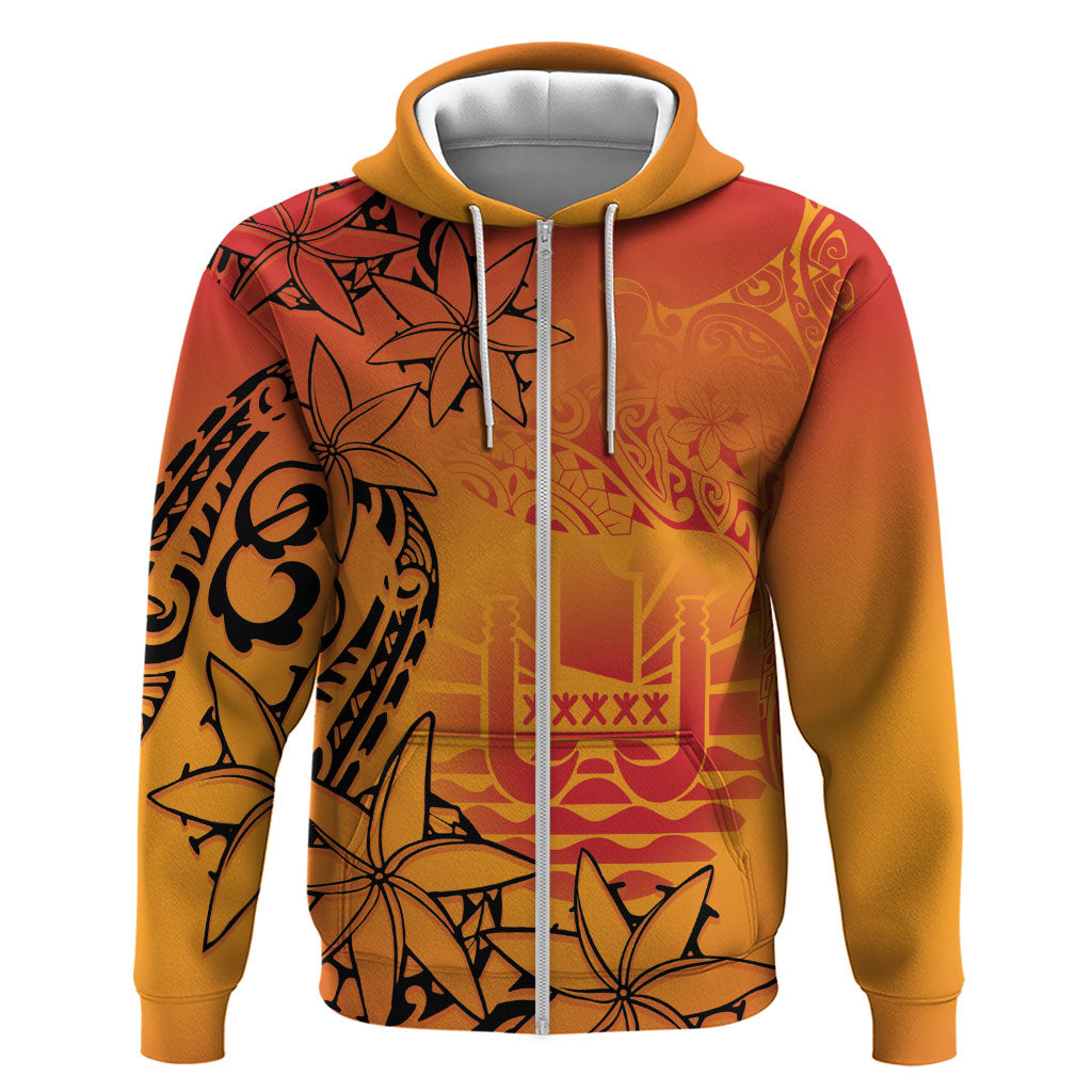 French Polynesia Manta Ray Tattoo Zip Hoodie Tahiti Hahalua Tiare Maori Gradient Style