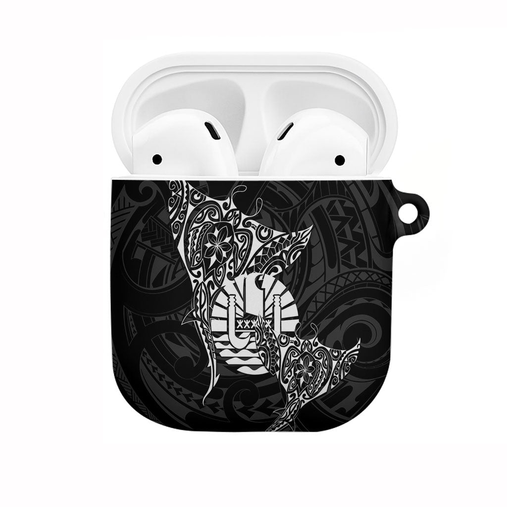 French Polynesia Manta Ray Tattoo AirPods Case Tahiti Hahalua Turtle Shark Black Color