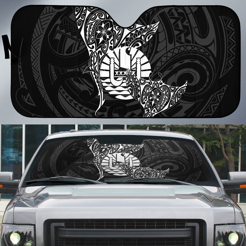 French Polynesia Manta Ray Tattoo Auto Sun Shade Tahiti Hahalua Turtle Shark Black Color