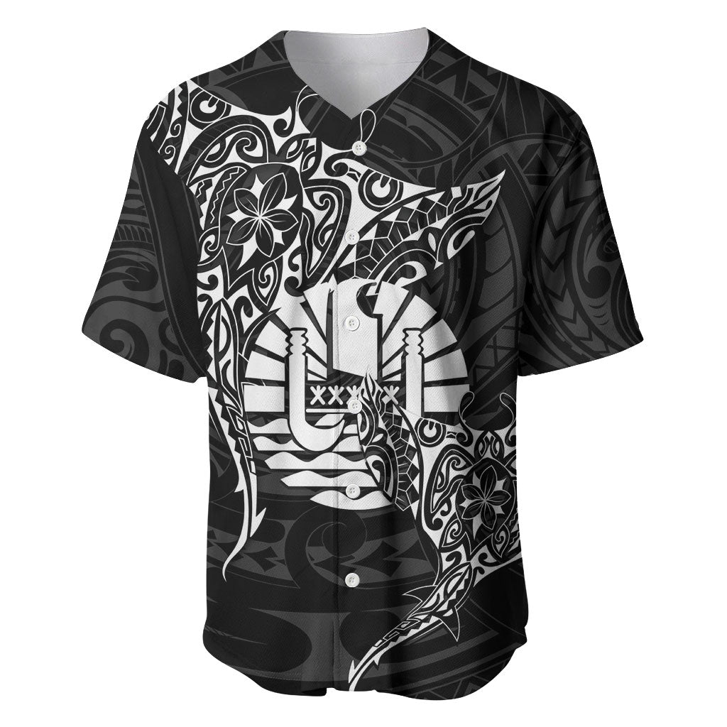 French Polynesia Manta Ray Tattoo Baseball Jersey Tahiti Hahalua Turtle Shark Black Color LT14 Black - Polynesian Pride