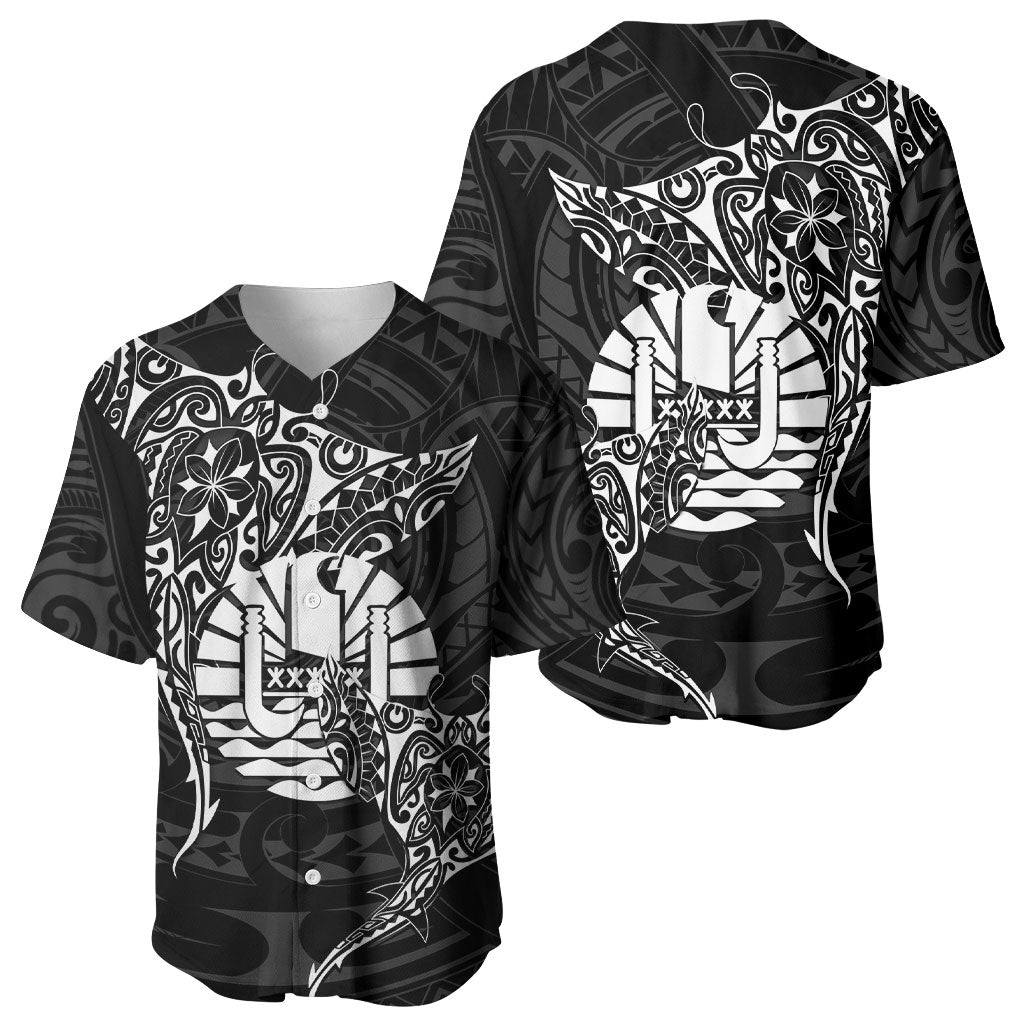 French Polynesia Manta Ray Tattoo Baseball Jersey Tahiti Hahalua Turtle Shark Black Color LT14 - Polynesian Pride