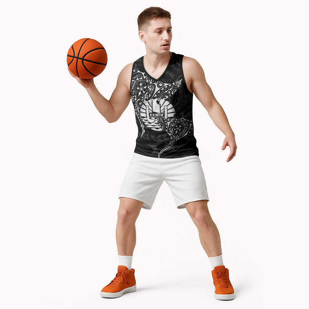 French Polynesia Manta Ray Tattoo Basketball Jersey Tahiti Hahalua Turtle Shark Black Color