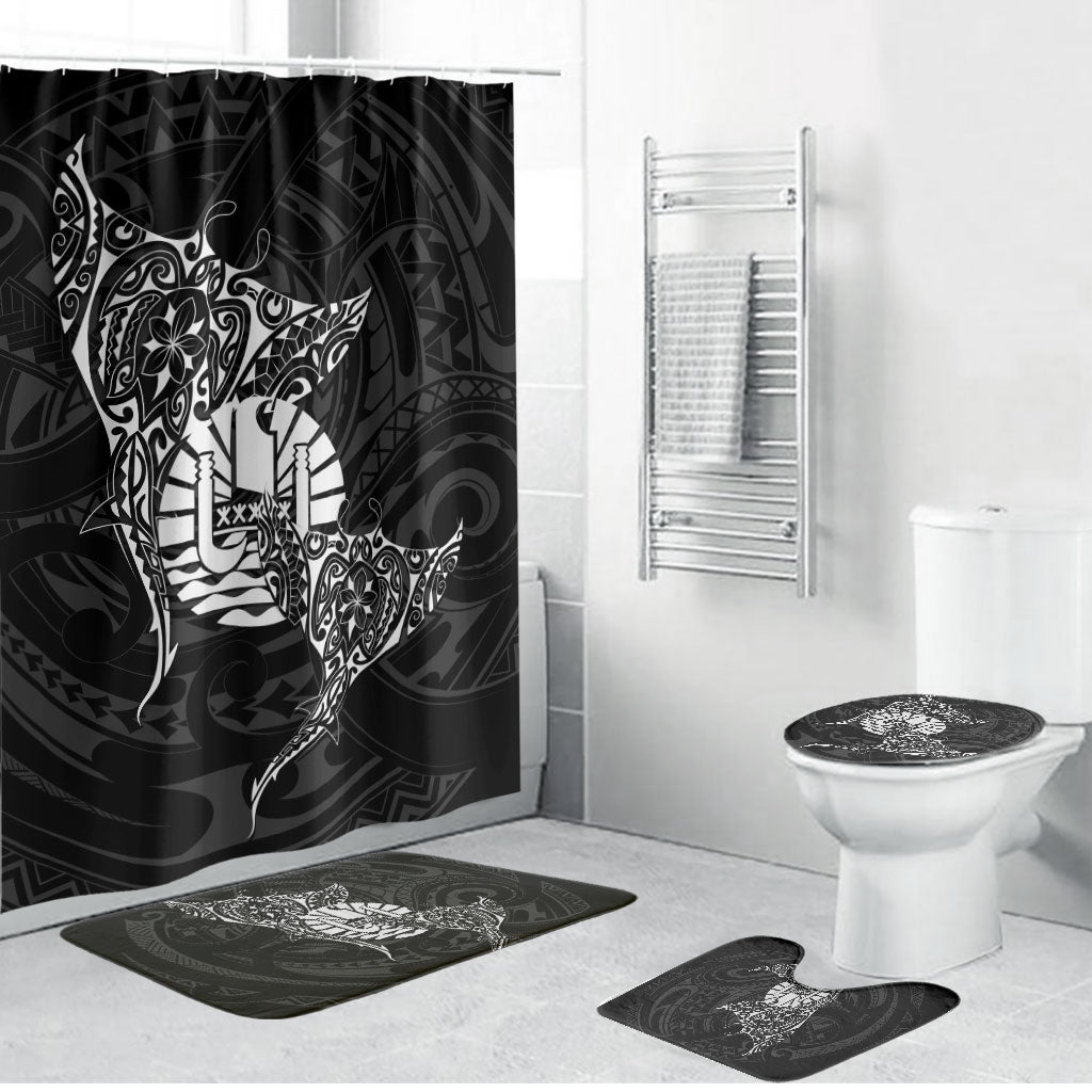French Polynesia Manta Ray Tattoo Bathroom Set Tahiti Hahalua Turtle Shark Black Color