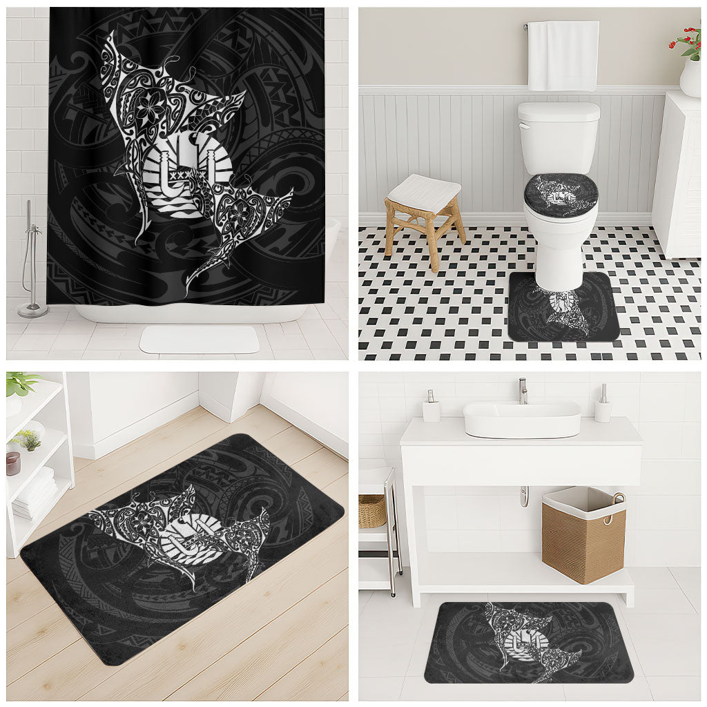 French Polynesia Manta Ray Tattoo Bathroom Set Tahiti Hahalua Turtle Shark Black Color