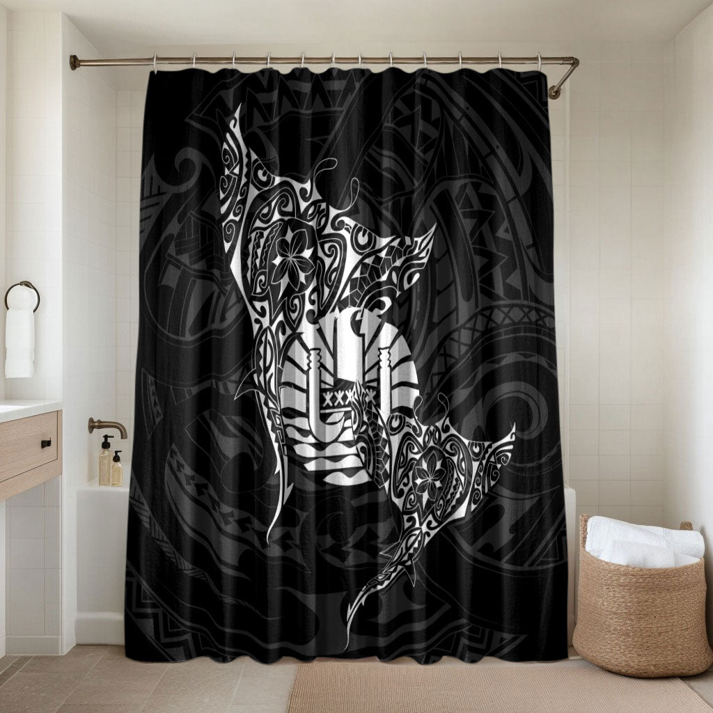 French Polynesia Manta Ray Tattoo Bathroom Set Tahiti Hahalua Turtle Shark Black Color