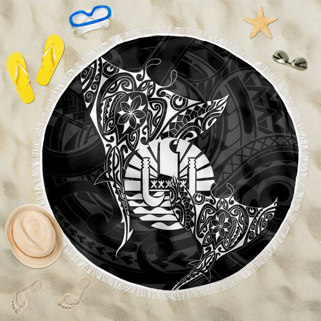 French Polynesia Manta Ray Tattoo Beach Blanket Tahiti Hahalua Turtle Shark Black Color